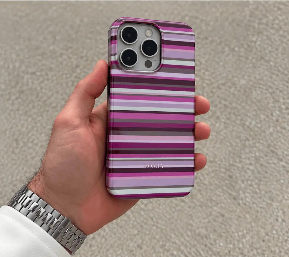 Berry Bloom Case – Streifen Handyhülle in Rosa