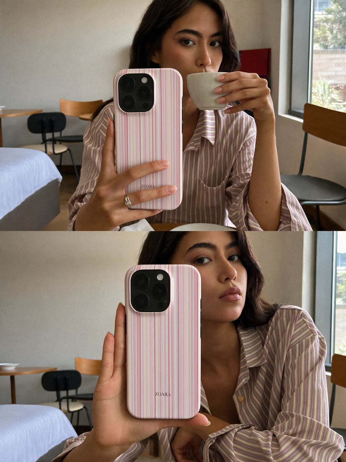 Velvet Blush Case – Streifen Handyhülle in Rosa