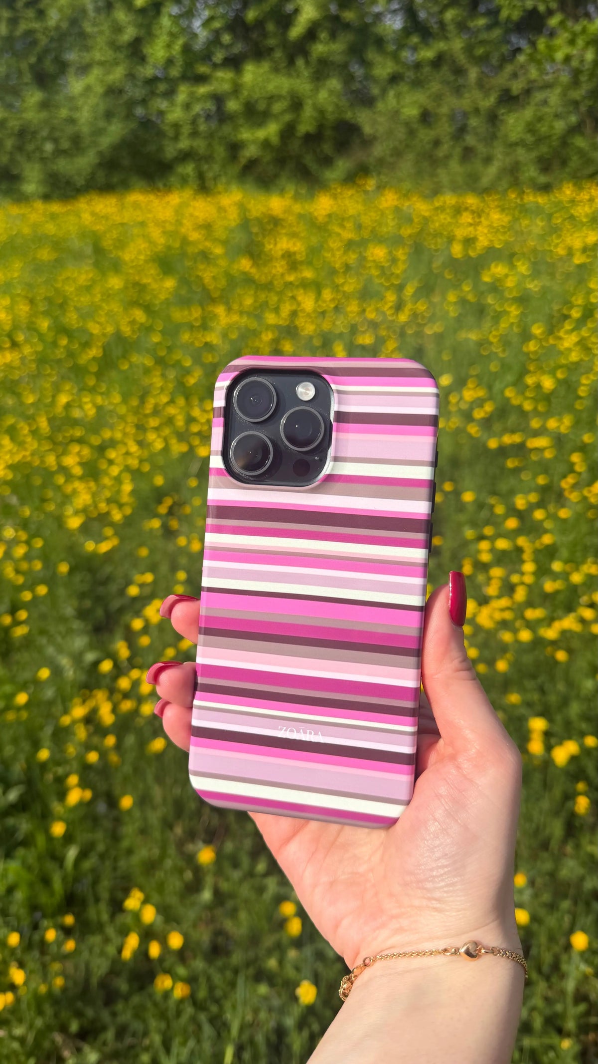 Berry Bloom Case – Streifen Handyhülle in Rosa