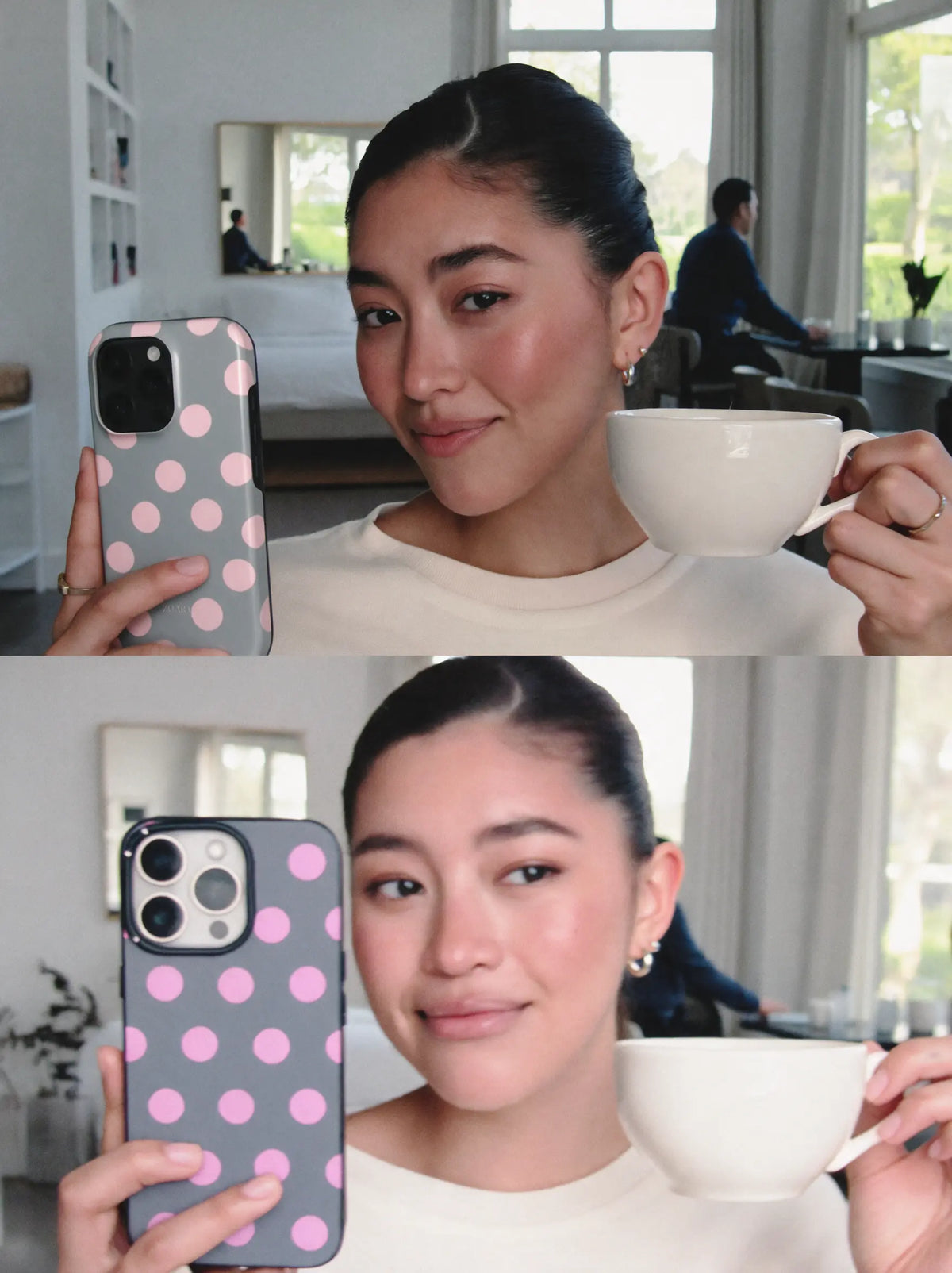 Blush Cloud Case – Punkte Handyhülle in Grau-Rosa